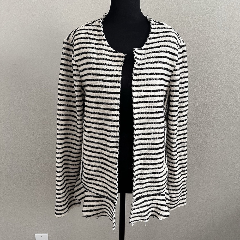 Dolan Left Coast Collection XL White black stripe Blazer Jacket Raw Edge Chic